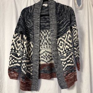 Delia's Women's Navy Geometric Knit Open Cardigan Sweater Size S, Baggy